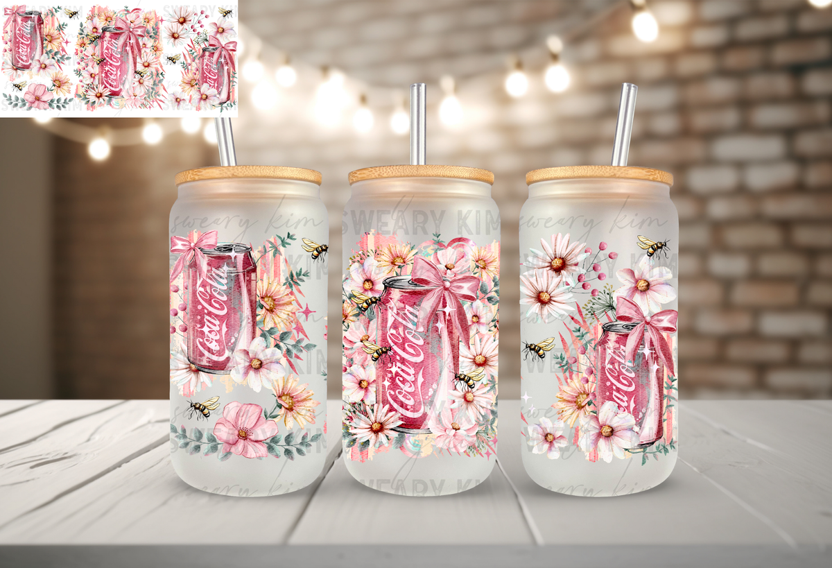 Classic Cola Florals UV Dtf 16oz glass can wrap