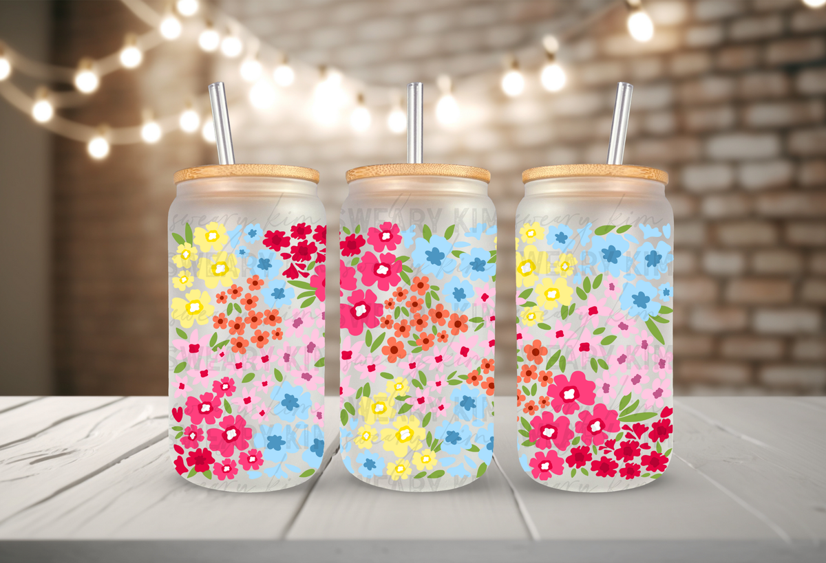 Colorful Flower Bouquet Wall UV Dtf 16oz glass can wrap