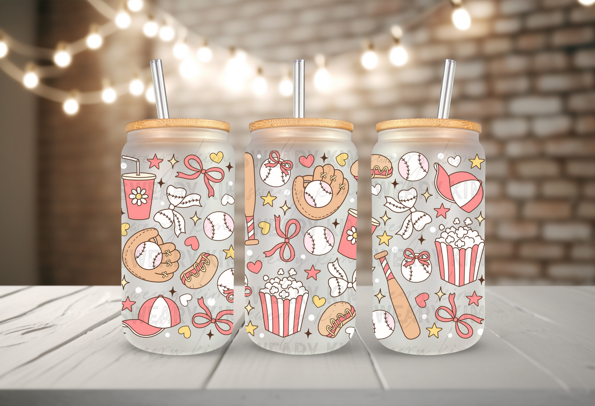 Dainty Baseball Things UV Dtf 16oz glass can wrap