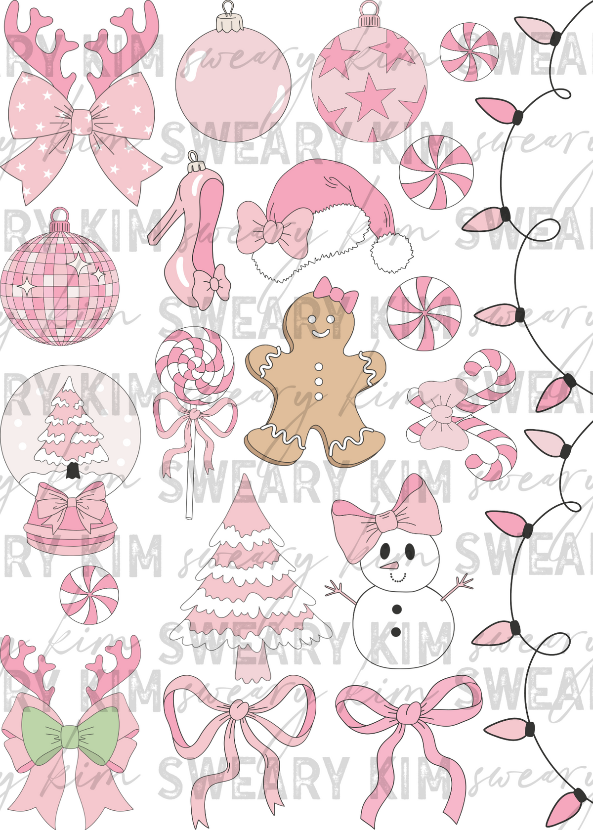 Pink Christmas Things UV Dtf Element Sheet