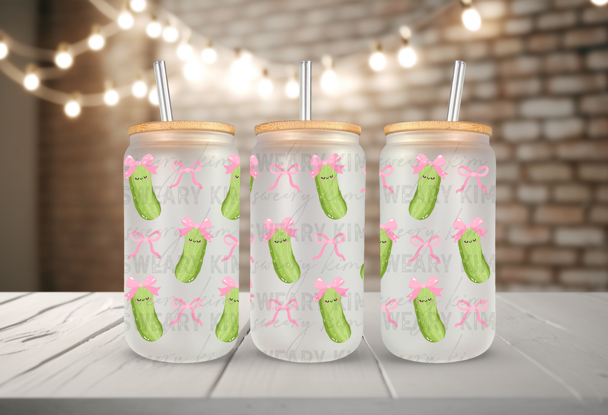 Pickles & Bows UV Dtf 16oz glass can wrap