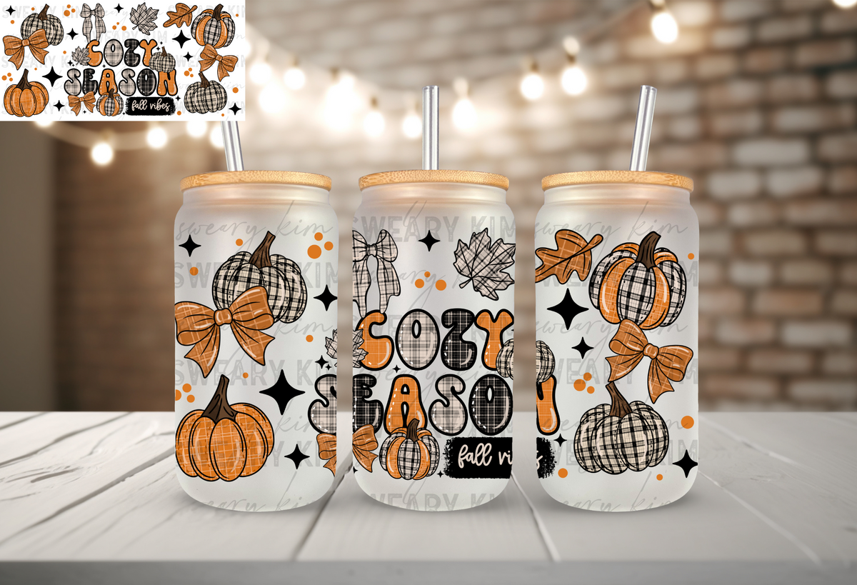 Cozy Season UV Dtf 16oz glass can wrap