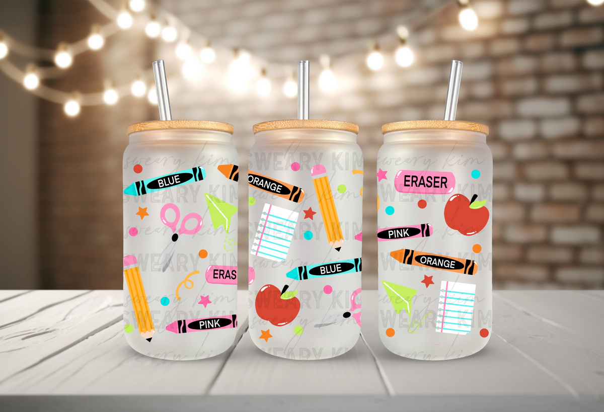 Basic School Supplies UV Dtf 16oz glass can wrap