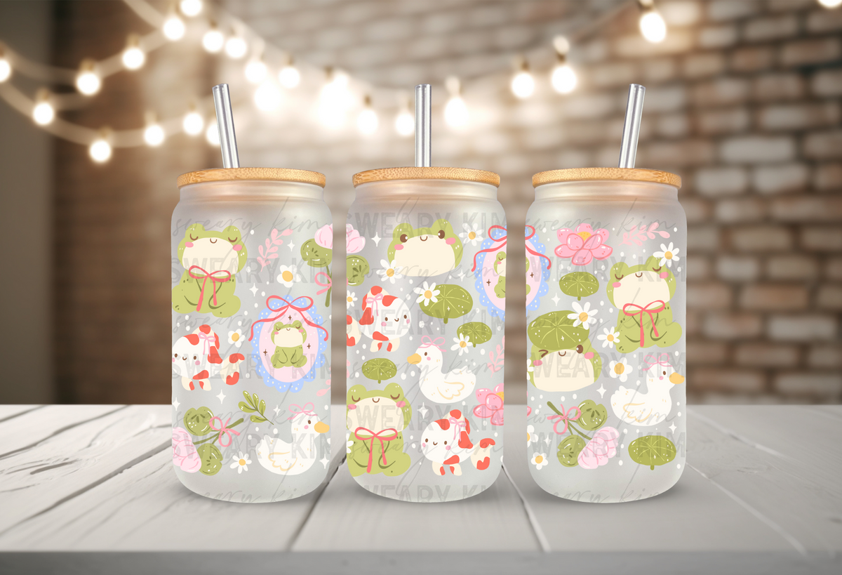 Coquette Frogs, Fish, & Ducks UV Dtf 16oz glass can wrap