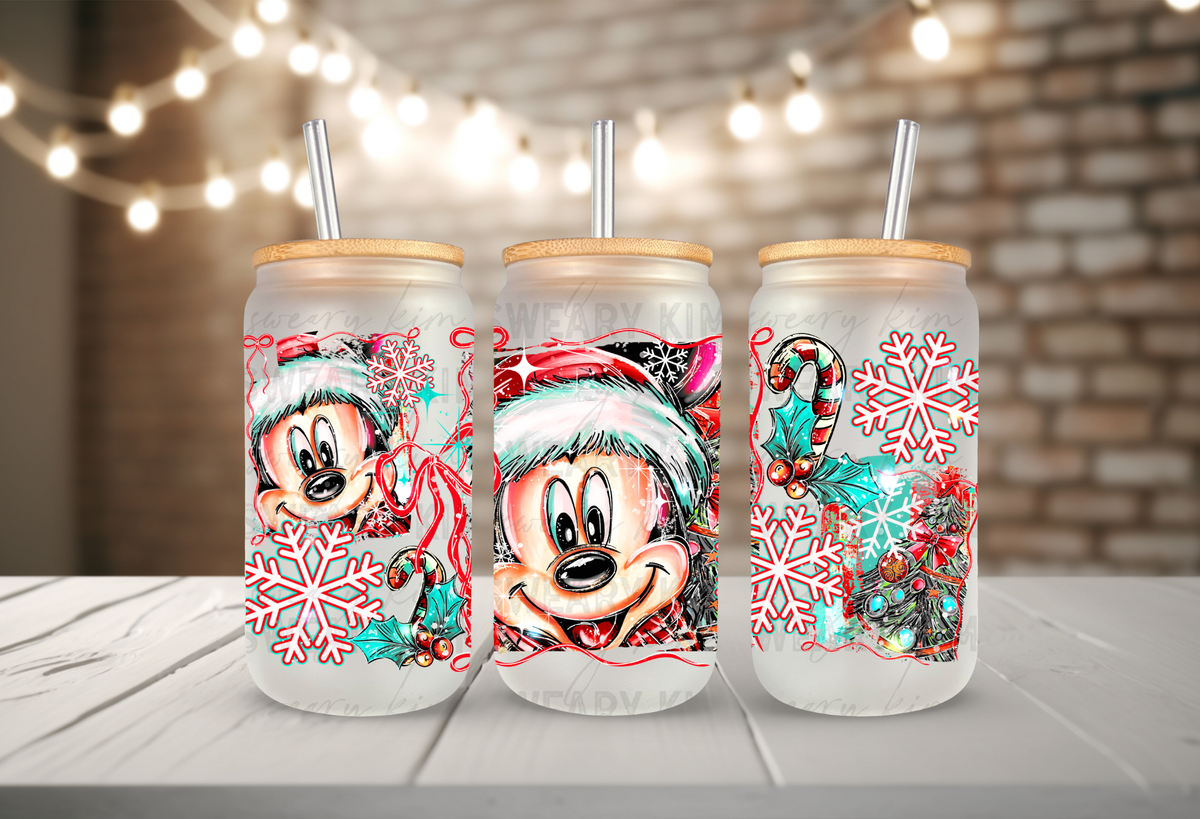 Digitized Xmas Boy Mouse UV Dtf 16oz glass can wrap