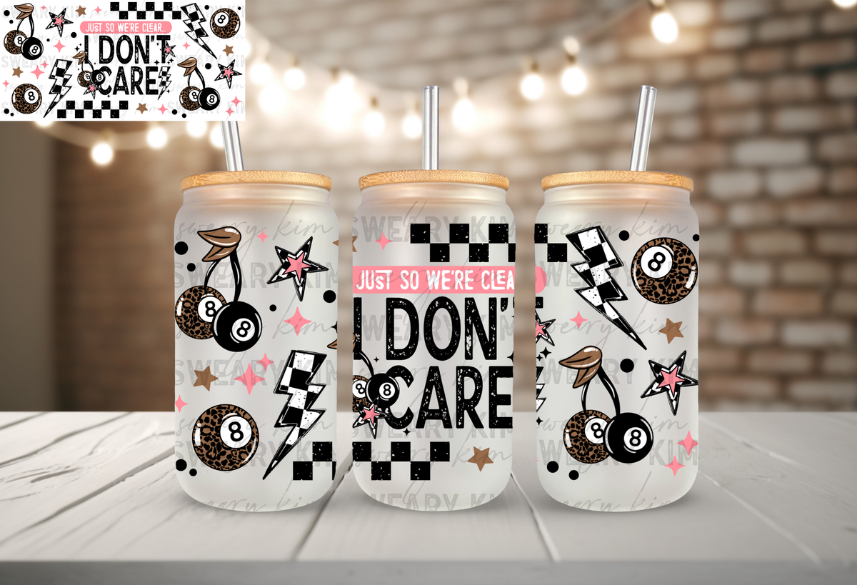 I Don't Care 8 Balls UV Dtf 16oz glass can wrap