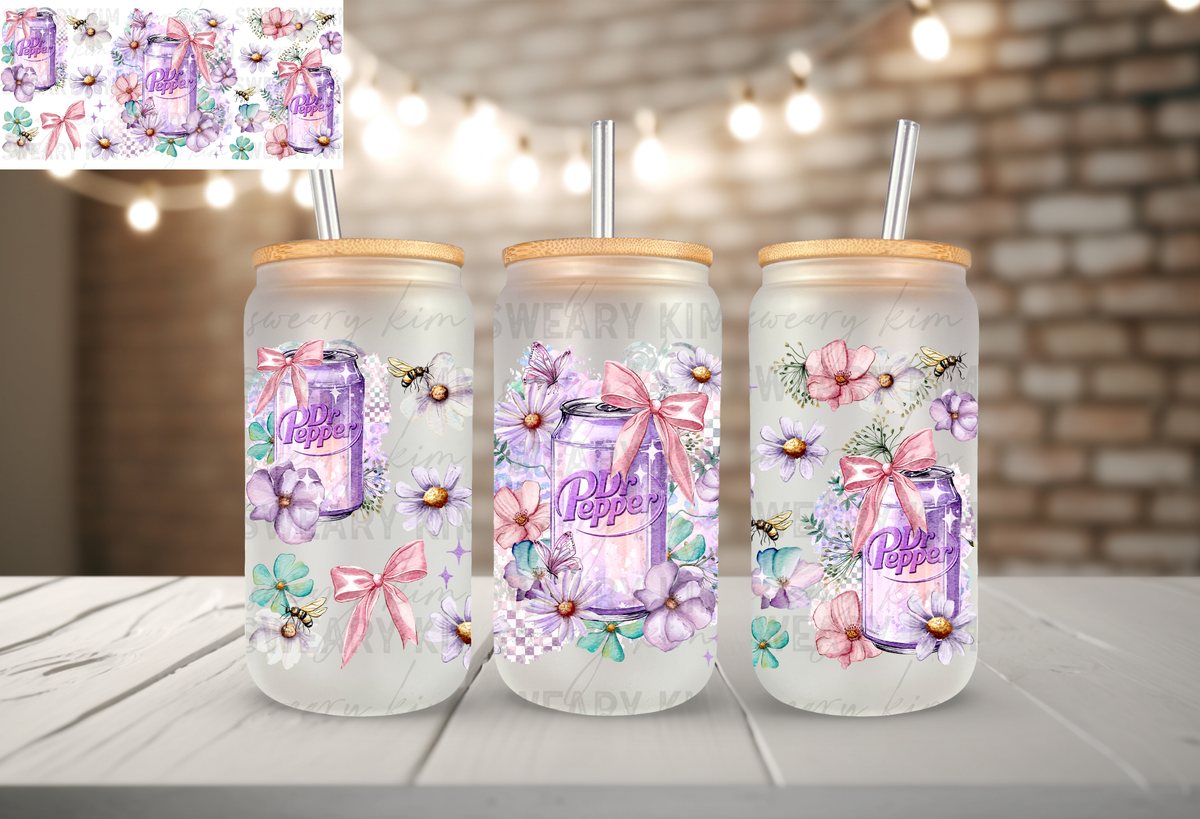 Peppy Florals UV Dtf 16oz glass can wrap