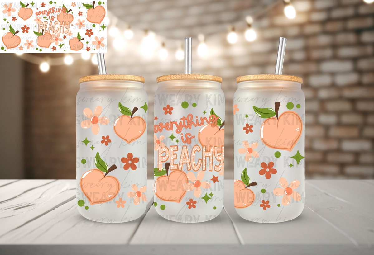 Everything Is Peachy UV Dtf 16oz glass can wrap