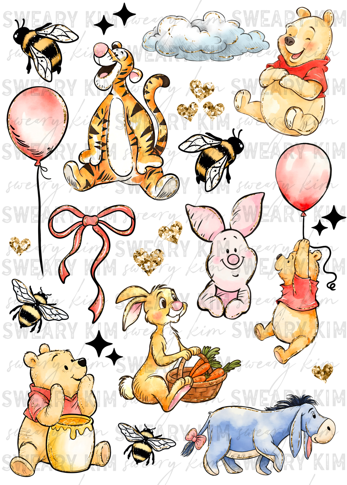 Exclusive Classic Bear & Friends UV Dtf Element Sheet