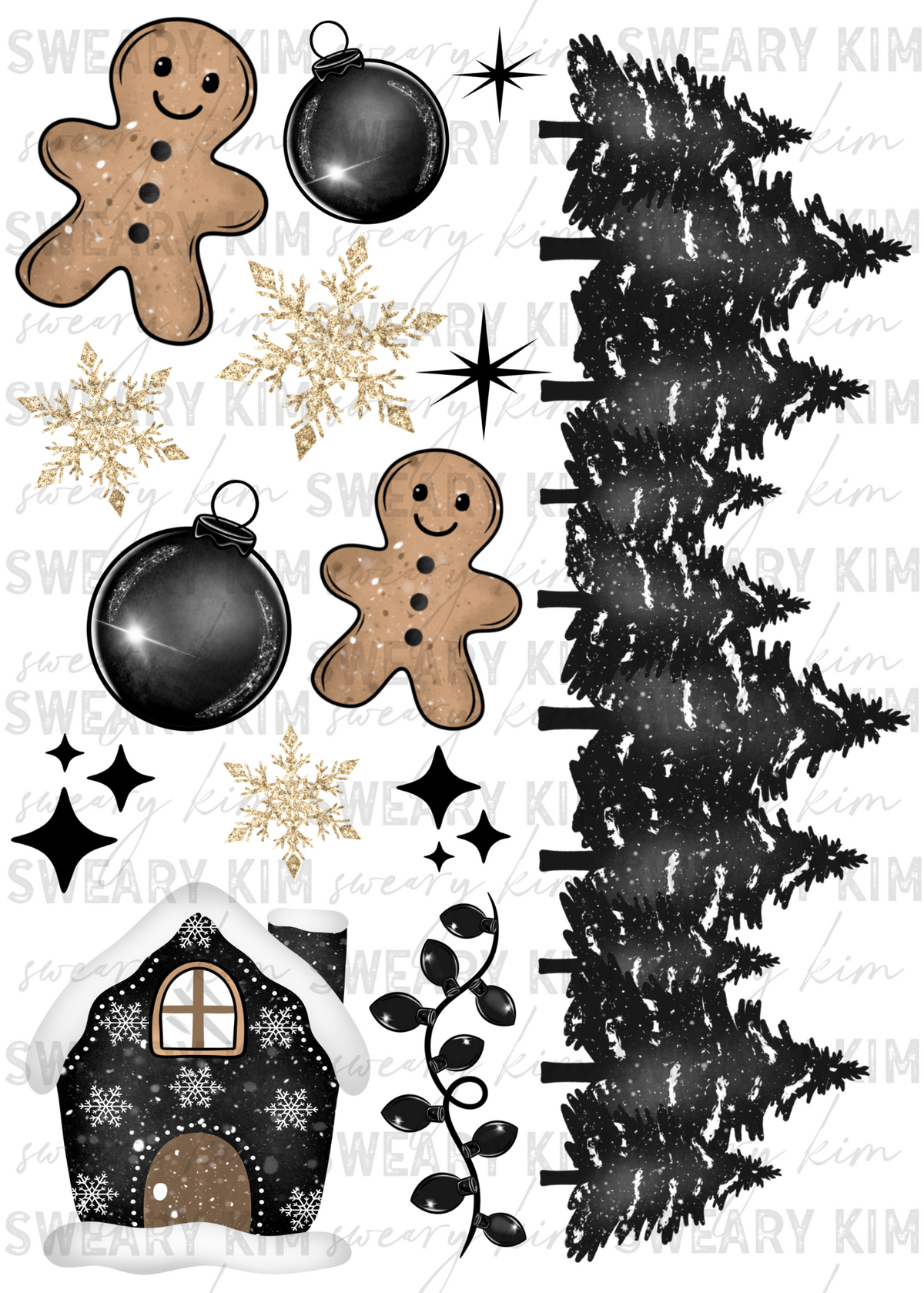 Exclusive Gingerbreads & Snowy Trees UV Dtf Element Sheet