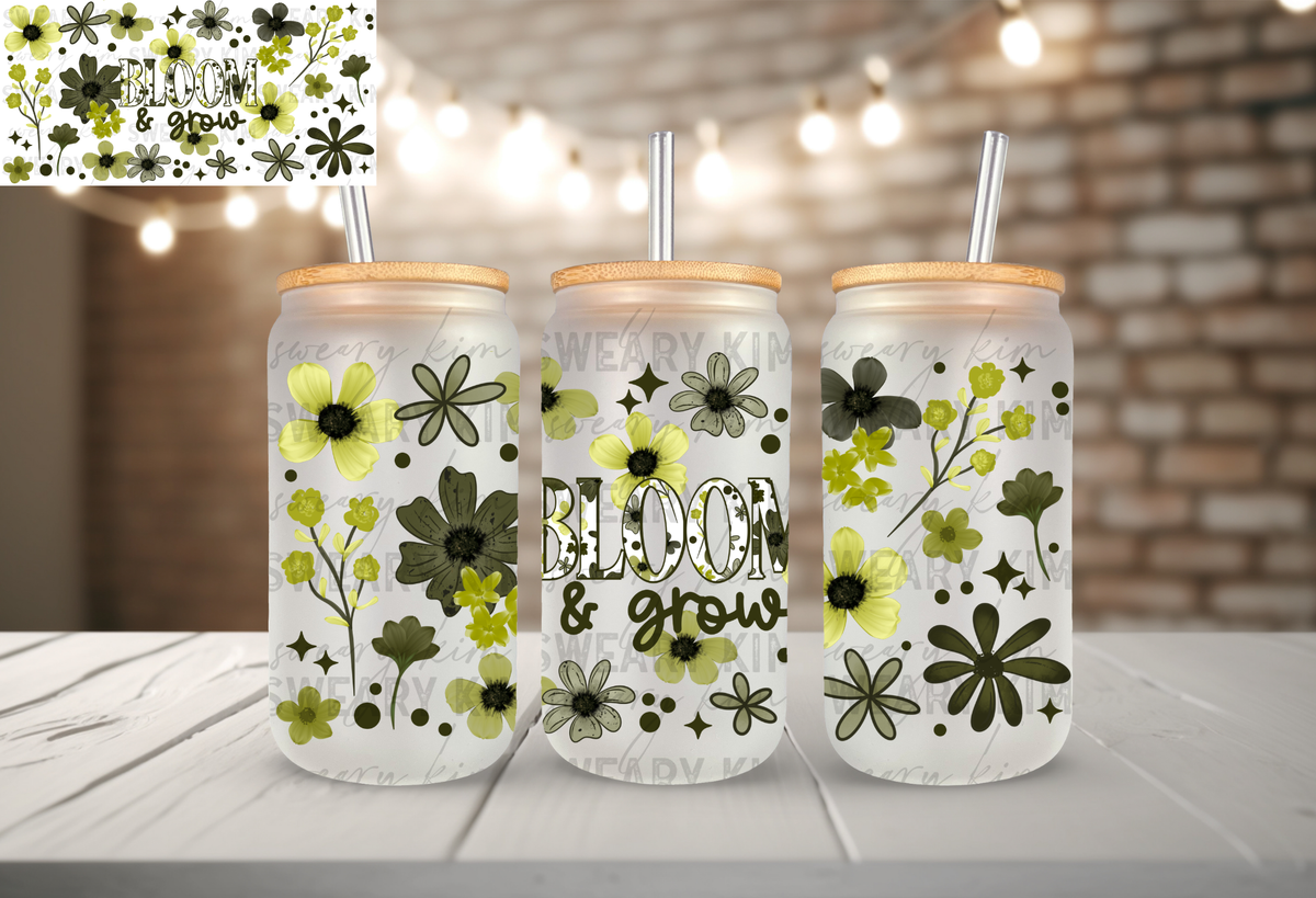 Exclusive Bloom & Grow UV Dtf 16oz glass can wrap