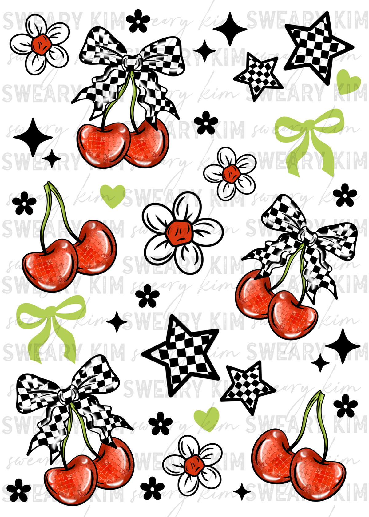 Exclusive Checkered Cherries & Stars UV Dtf Element Sheet