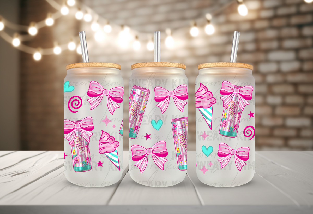 Exclusive Cotton Candy Lani UV Dtf 16oz glass can wrap