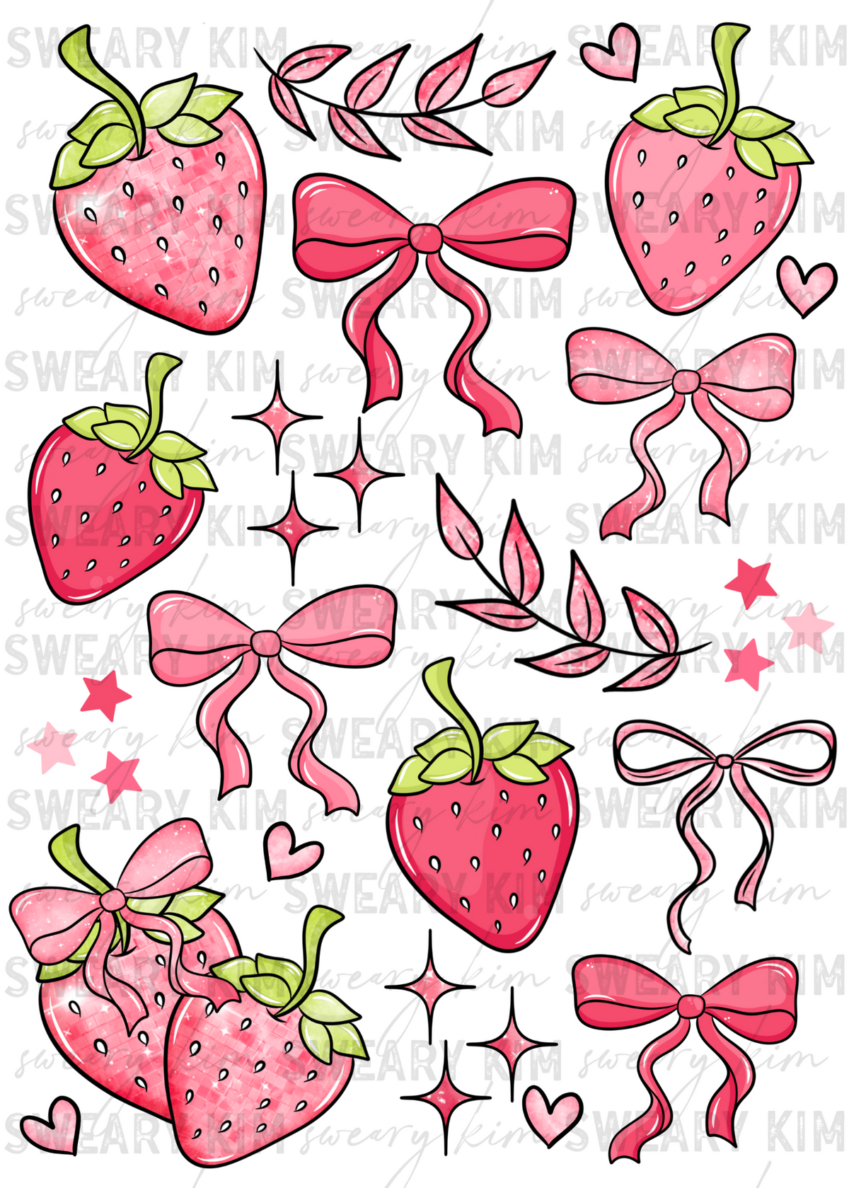 Exclusive Disco Strawberries & Bows UV Dtf Element Sheet