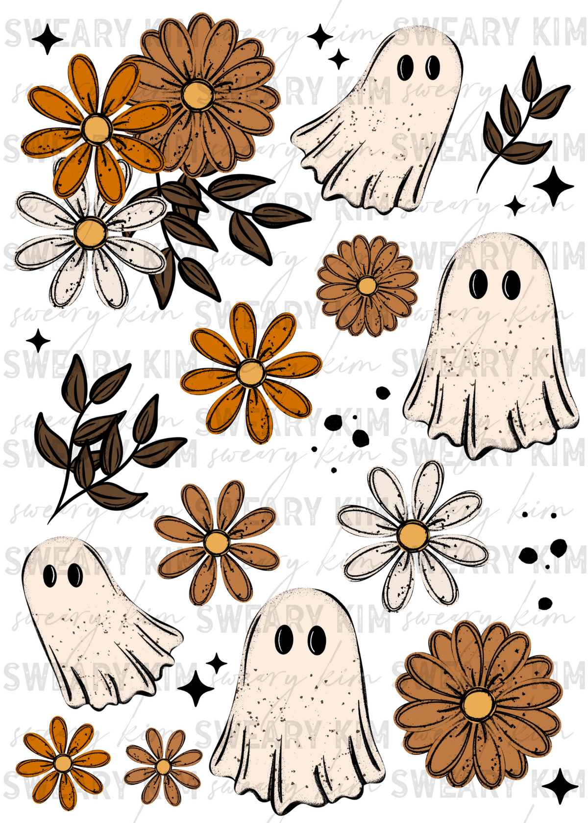 Exclusive Distressed Ghosts & Flowers UV Dtf Element Sheet