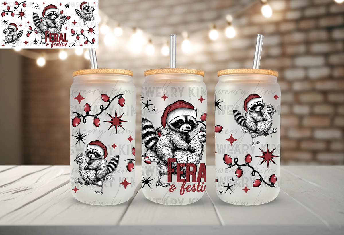 Exclusive Feral & Festive UV Dtf 16oz glass can wrap