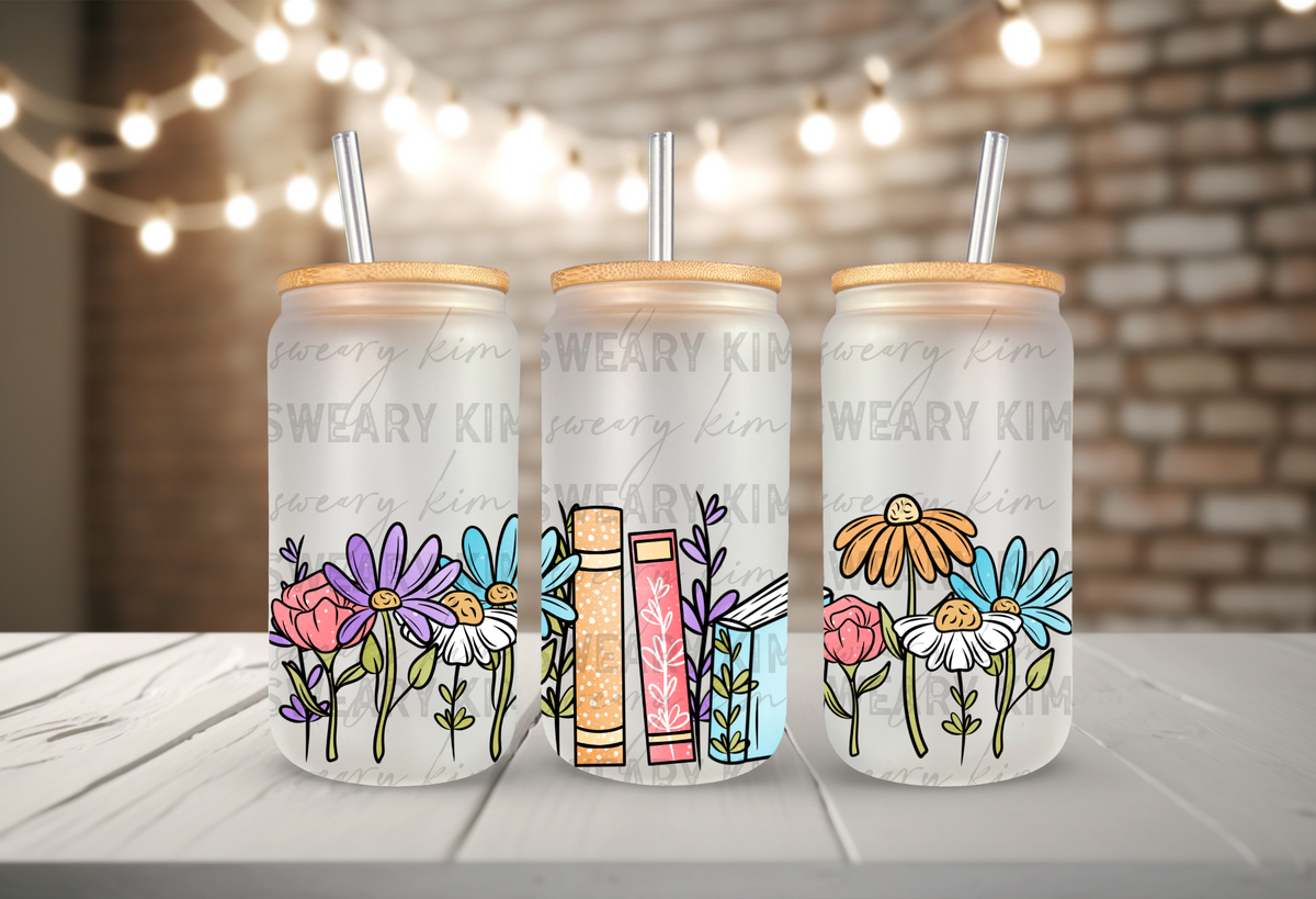 Exclusive Book Floral Border UV Dtf 16oz glass can wrap
