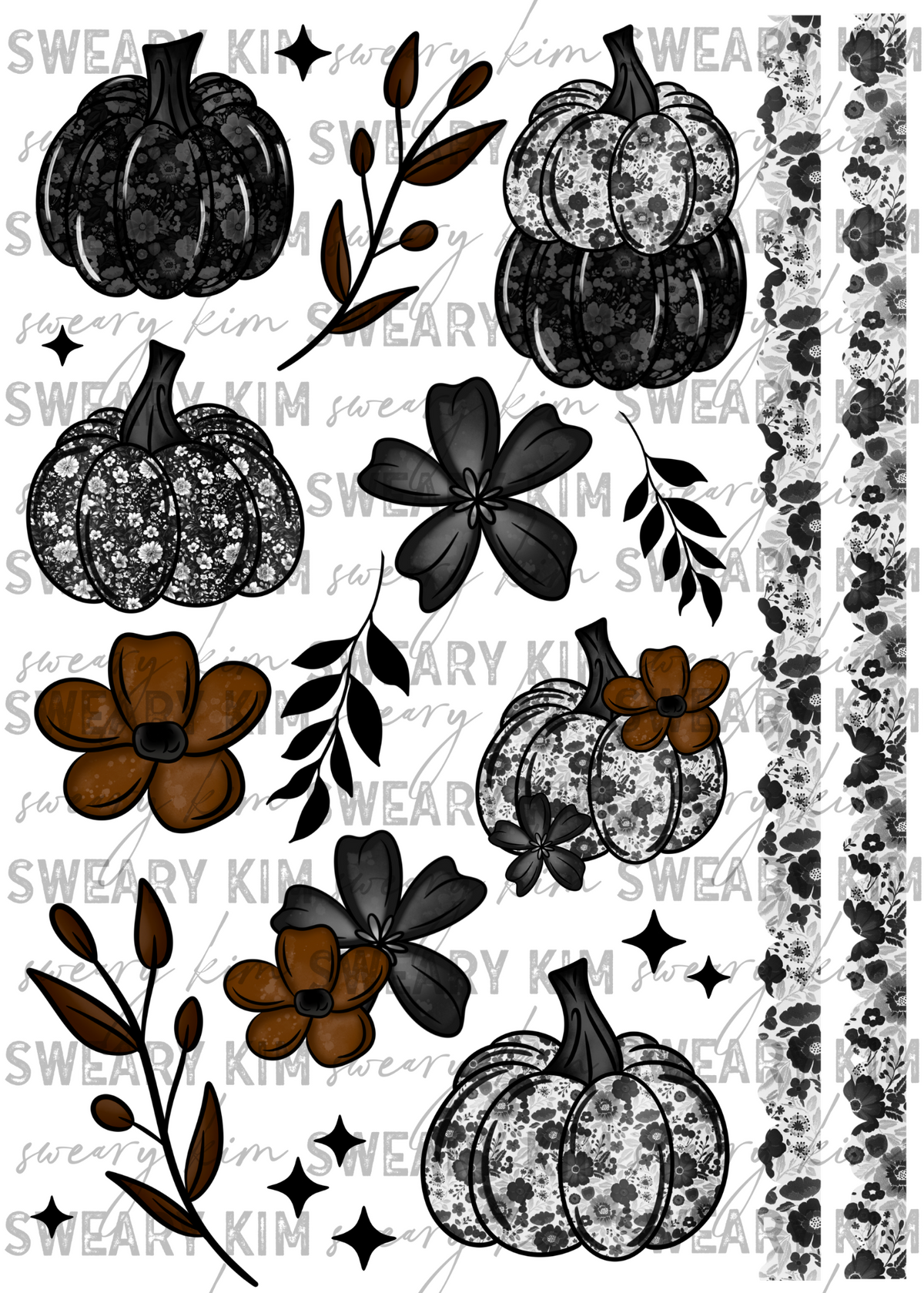 Exclusive Vintage Lace Pumpkins UV Dtf Element Sheet