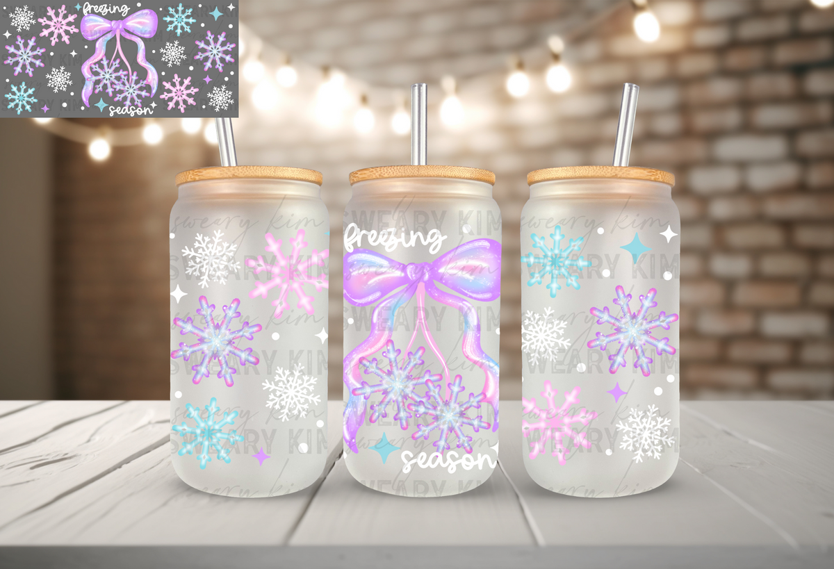 Exclusive Pastel Twinkle Freezing Season UV Dtf 16oz glass can wrap