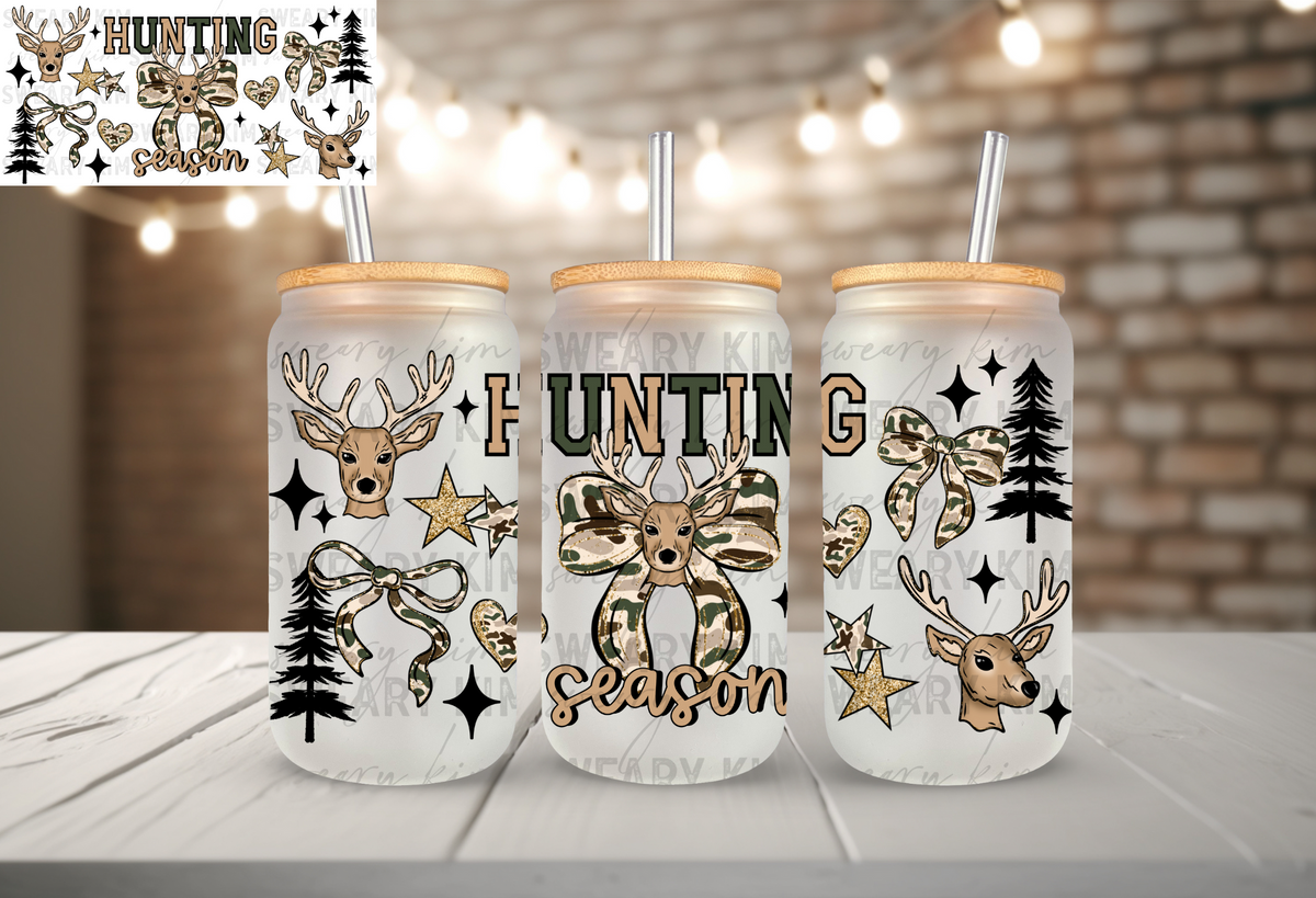 Exclusive Hunting Season Camo Bows UV Dtf 16oz glass can wrap