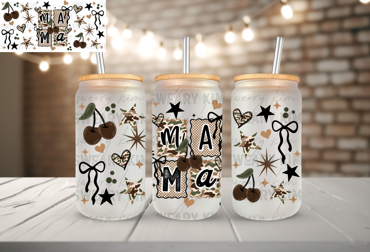 Exclusive Camo Mama UV Dtf 16oz glass can wrap