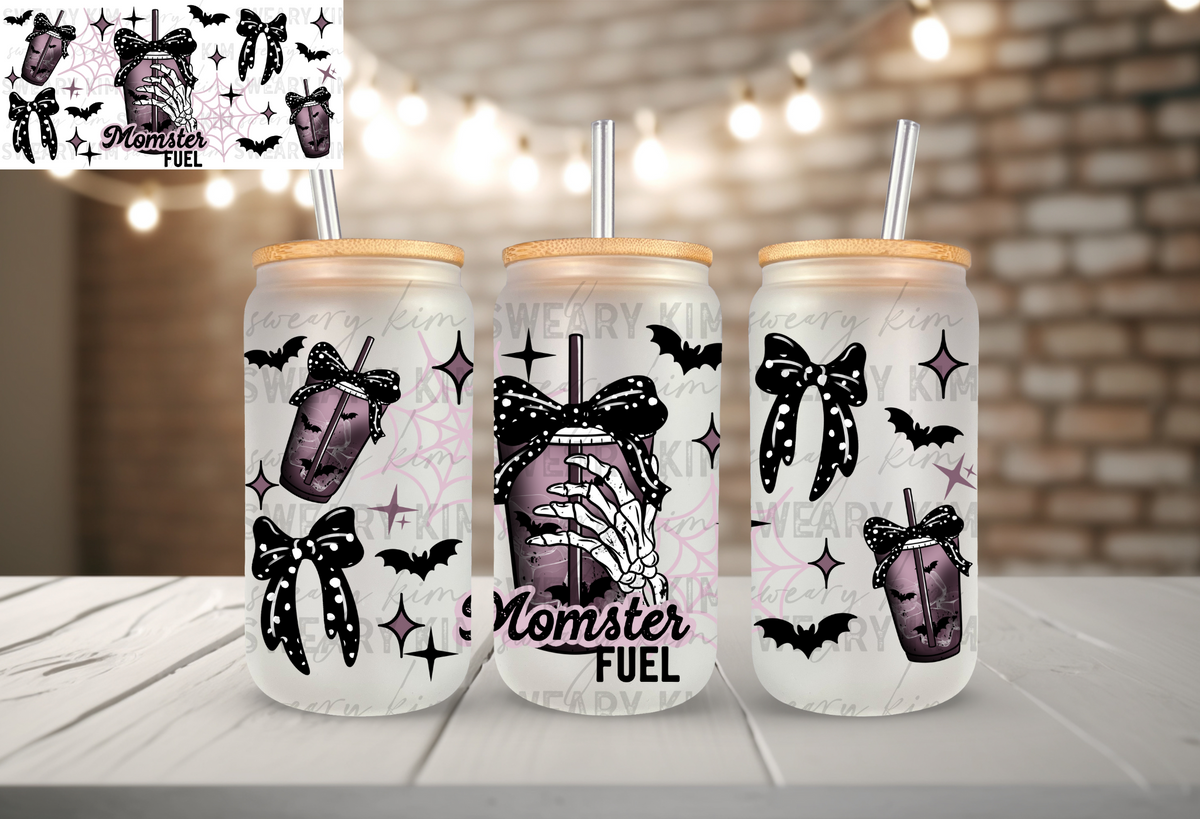 Exclusive Momster Fuel UV Dtf 16oz glass can wrap