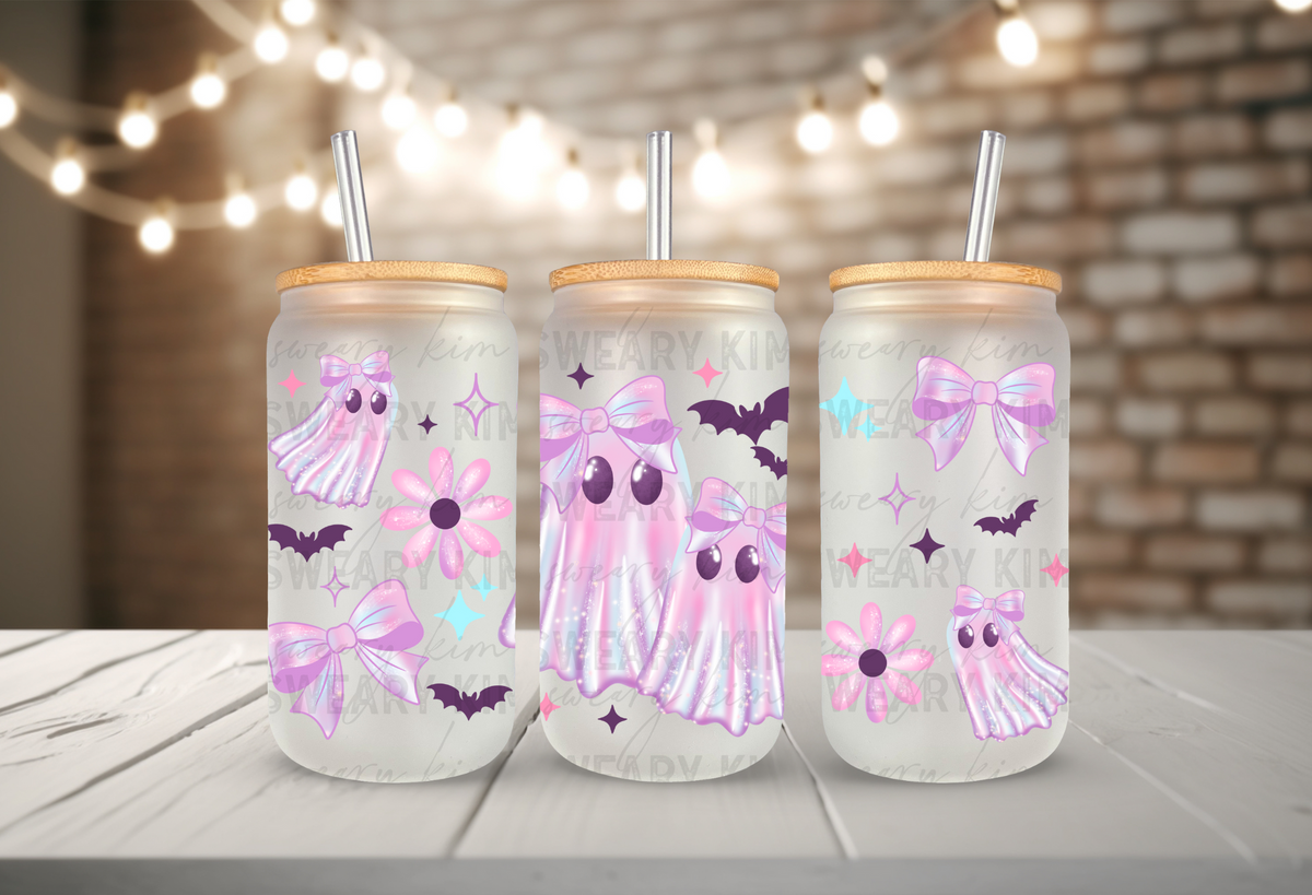 Exclusive Pastel Twinkle Ghosts UV Dtf 16oz glass can wrap