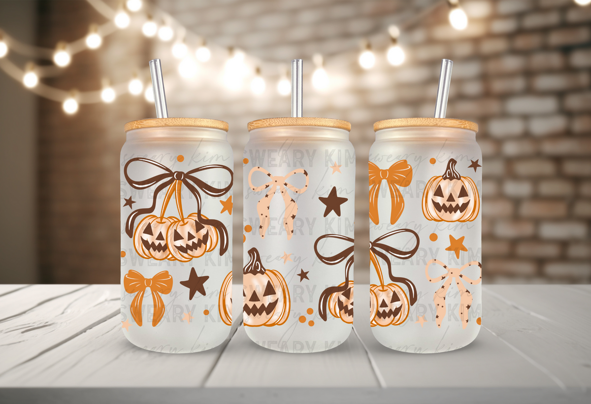 Exclusive Pumpkin Cherries & Bows UV Dtf 16oz glass can wrap