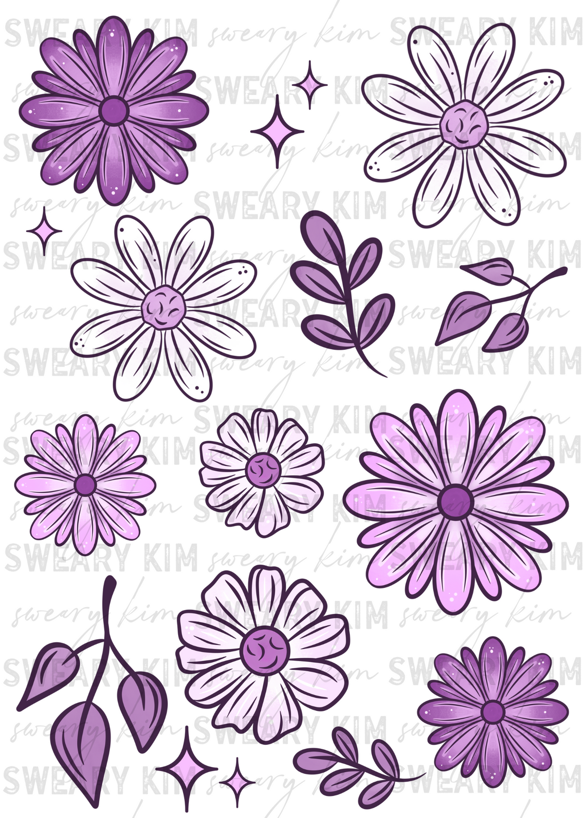 Exclusive Purple Flowers UV Dtf Element Sheet