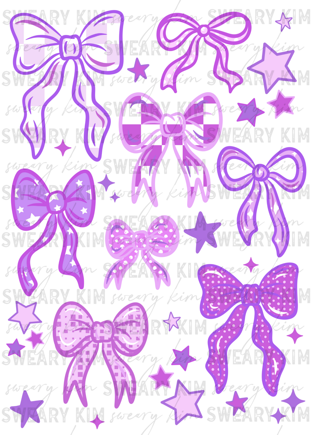 Exclusive Purple Patterned Bows UV Dtf Element Sheet