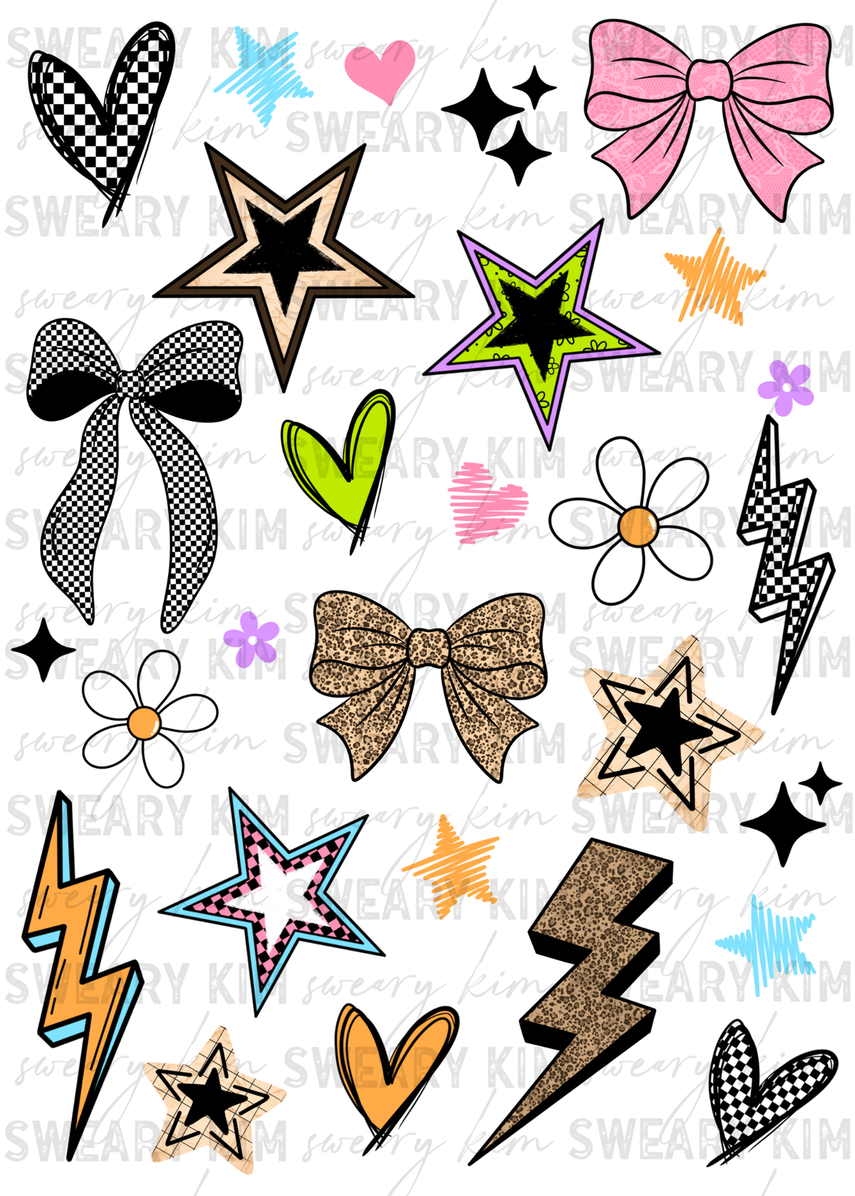 Exclusive Retro Patterned Bows & Stars UV Dtf Element Sheet