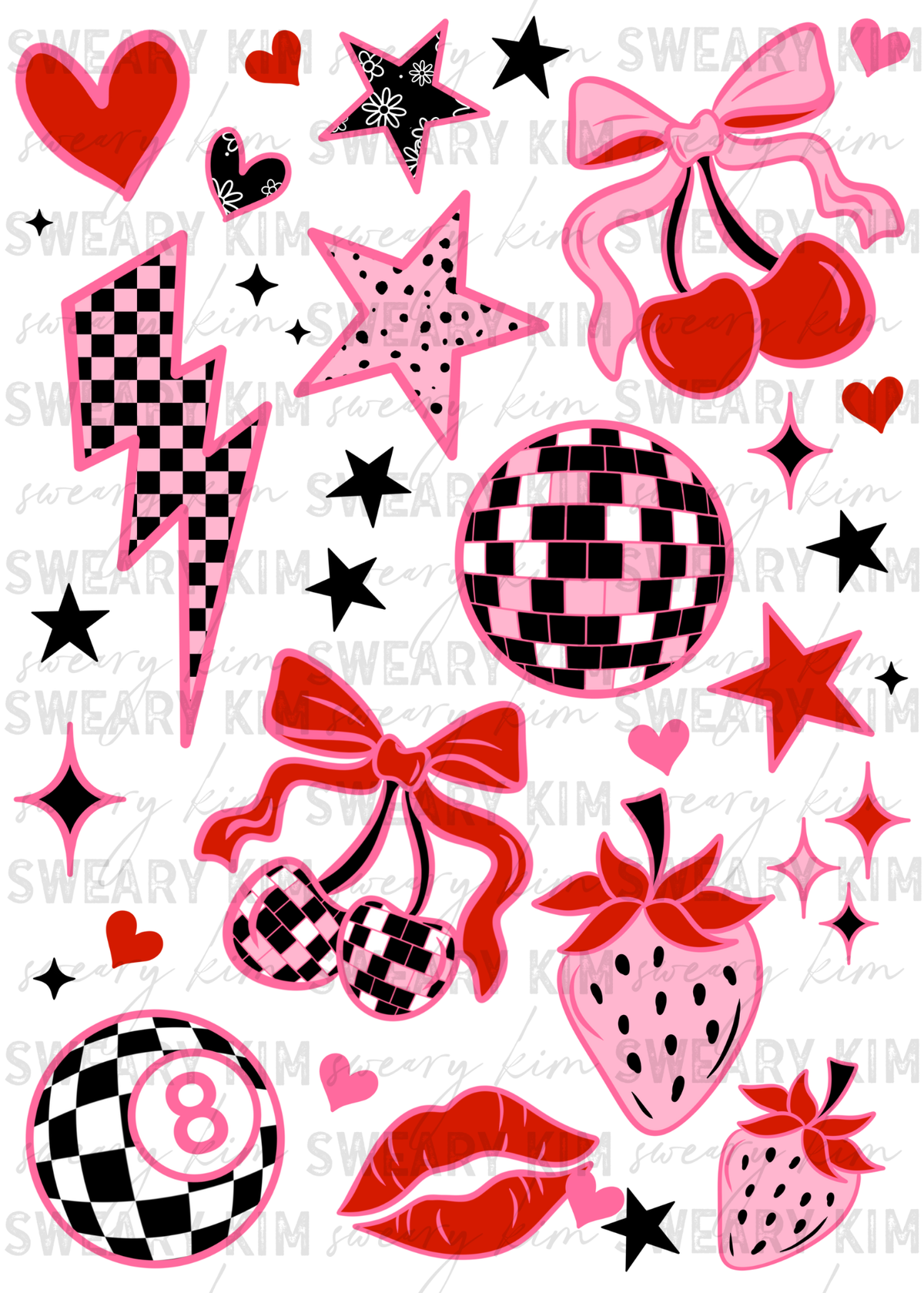 Exclusive Retro Disco Cherries UV Dtf Element Sheet