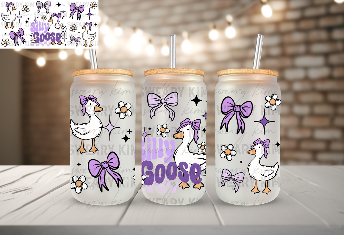 Exclusive Silly Goose UV Dtf 16oz glass can wrap