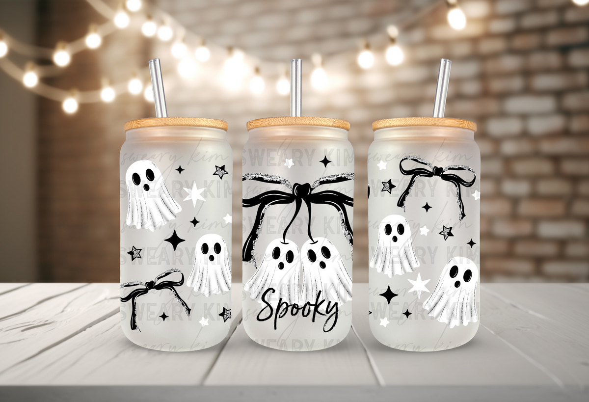 Exclusive Ghost Cherries & Bows UV Dtf 16oz glass can wrap