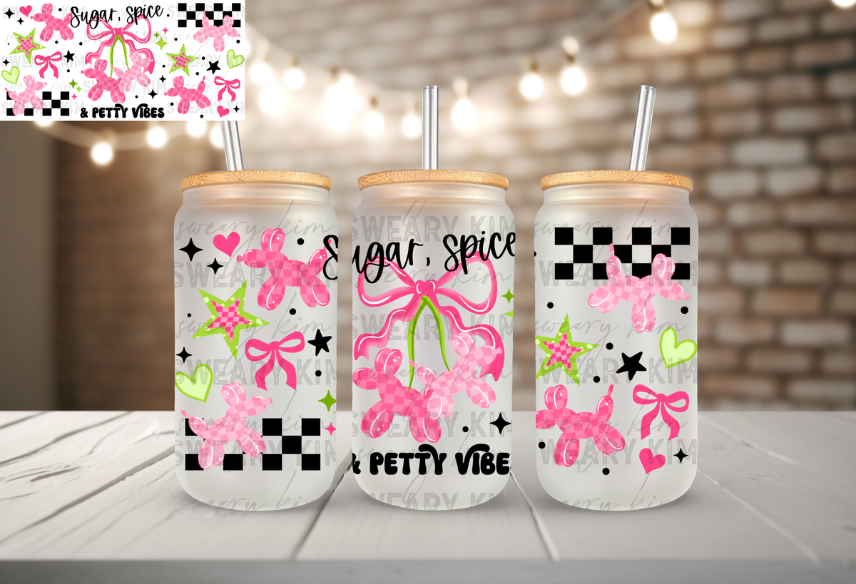 Exclusive Petty Vibes Balloon Dog Cherries UV Dtf 16oz glass can wrap