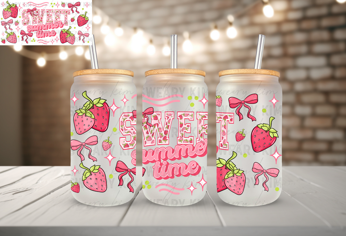 Exclusive Sweet Summer Time UV Dtf 16oz glass can wrap