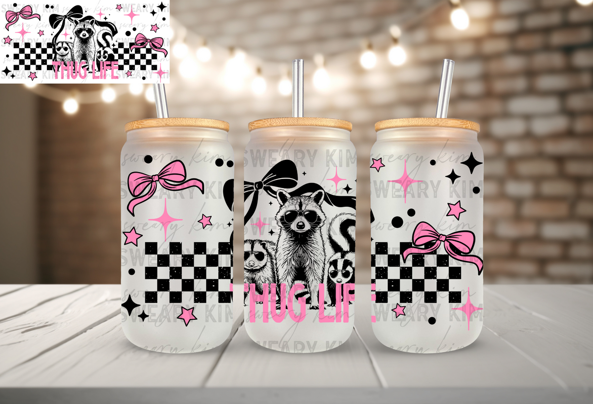 Exclusive Thug Life Animals UV Dtf 16oz glass can wrap