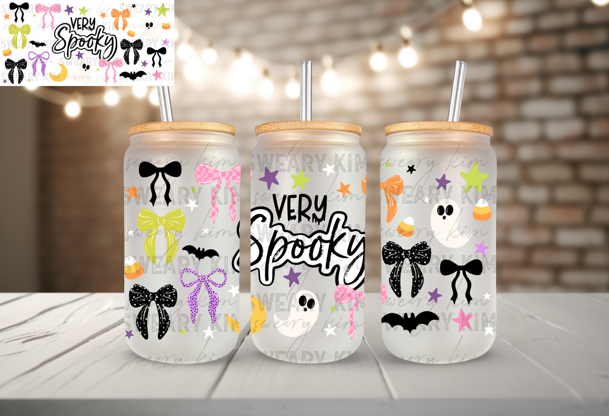 Exclusive Very Spooky Bows & Ghosts UV Dtf 16oz glass can wrap