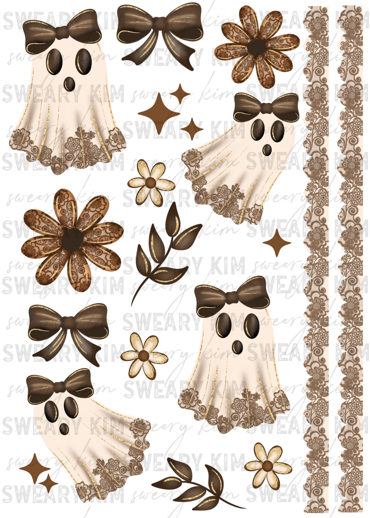 Exclusive Vintage Lace Ghosts UV Dtf Element Sheet