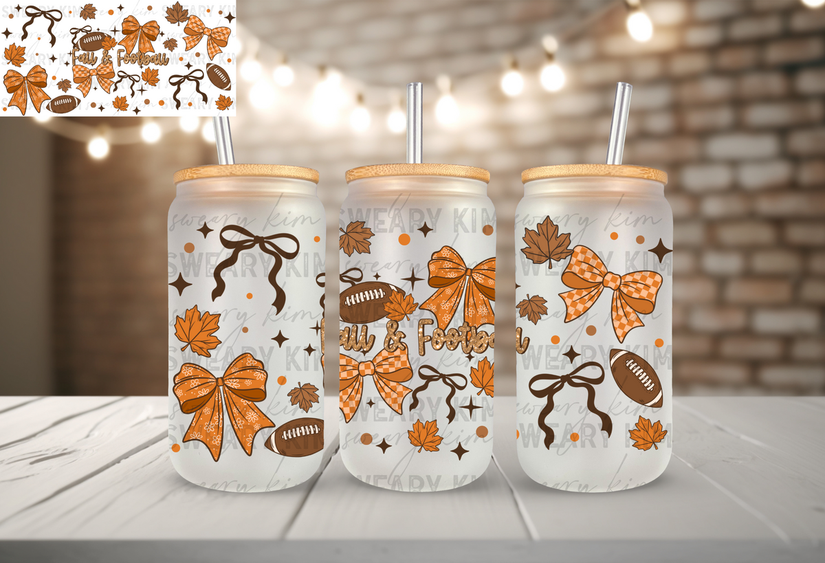 Fall & Football UV Dtf 16oz glass can wrap