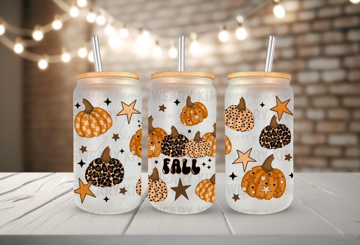 Fall Pumpkins UV Dtf 16oz glass can wrap