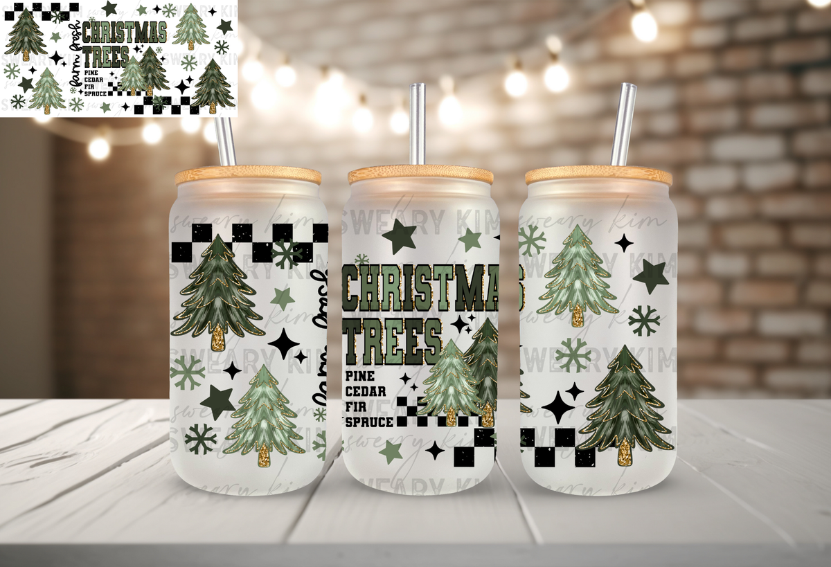 Farm Fresh Christmas Trees UV Dtf 16oz glass can wrap