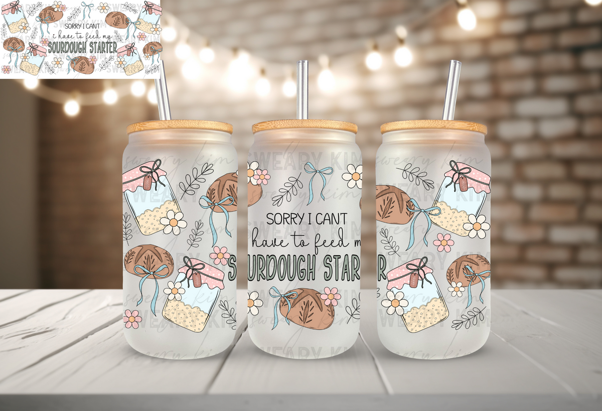 Feed My Starter UV Dtf 16oz glass can wrap
