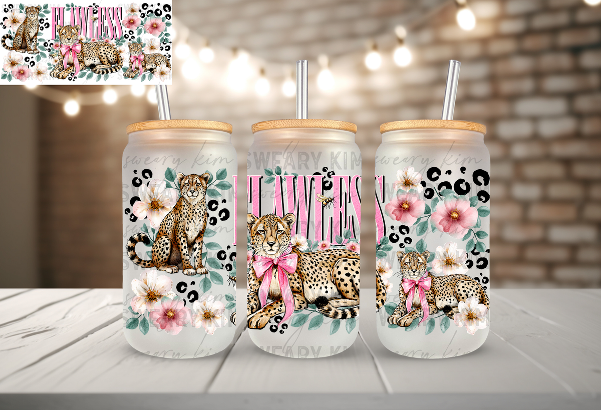 Flawless Cheetah UV Dtf 16oz glass can wrap