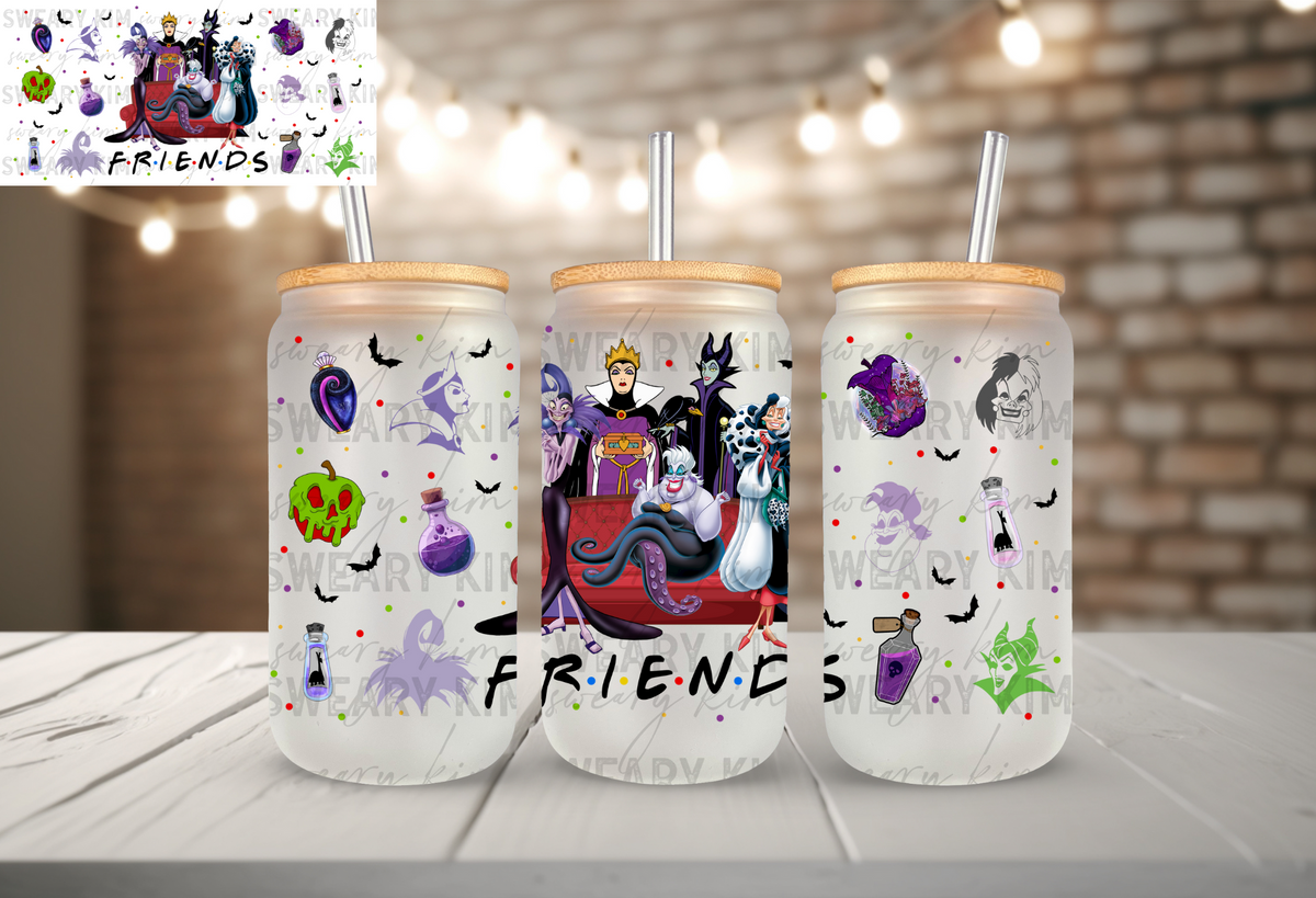 Villain Friends Portrait UV Dtf 16oz glass can wrap