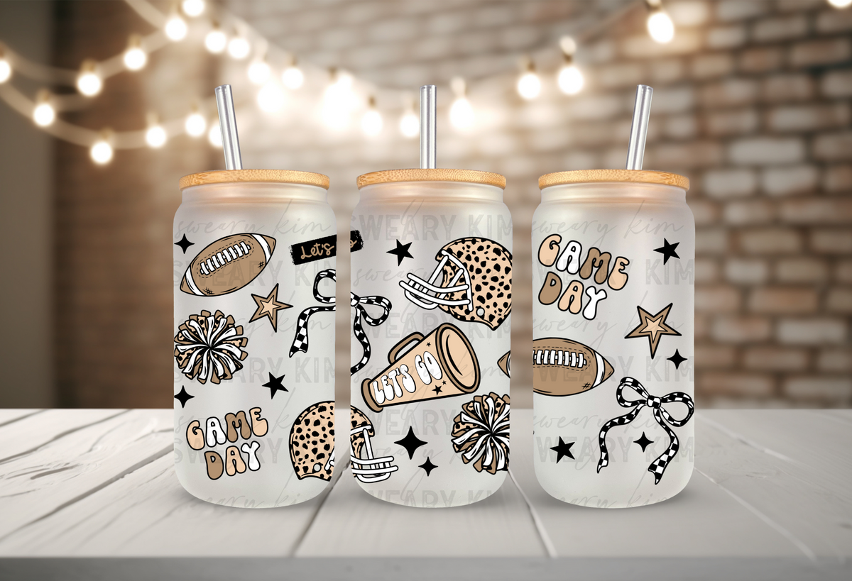 Game Day Cheering UV Dtf 16oz glass can wrap