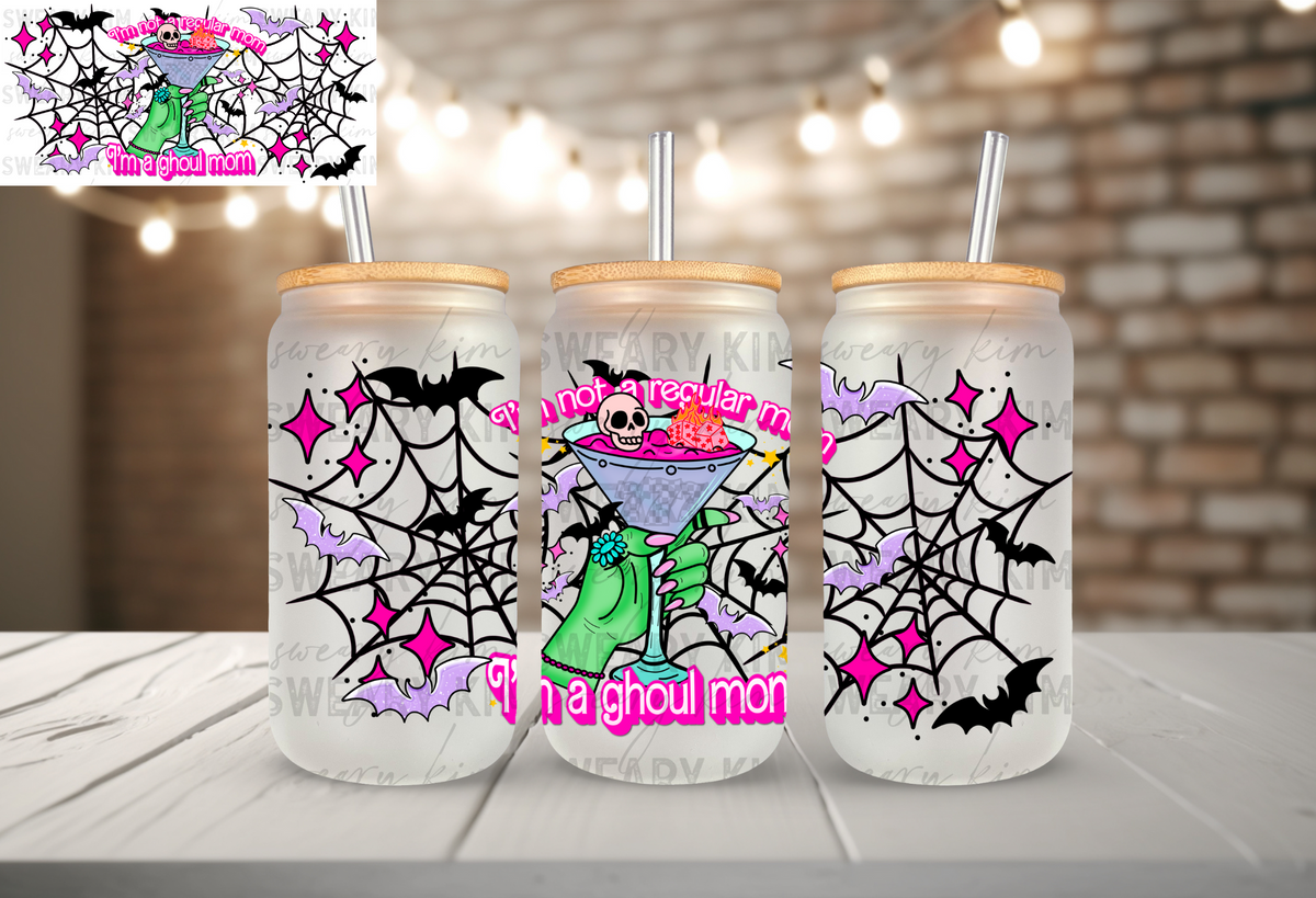 Ghoul Mom UV Dtf 16oz glass can wrap