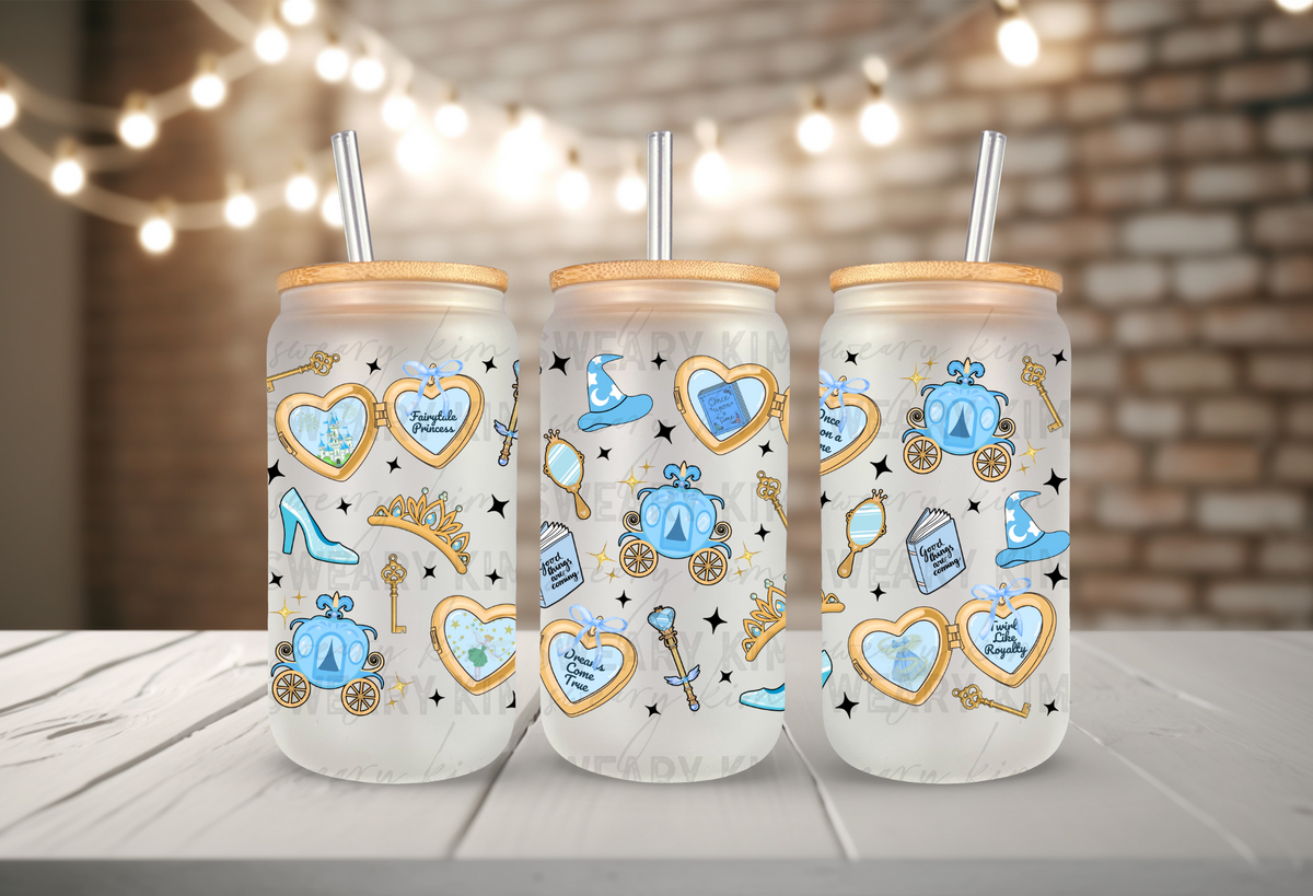 Glass Slippers & Carriages UV Dtf 16oz glass can wrap