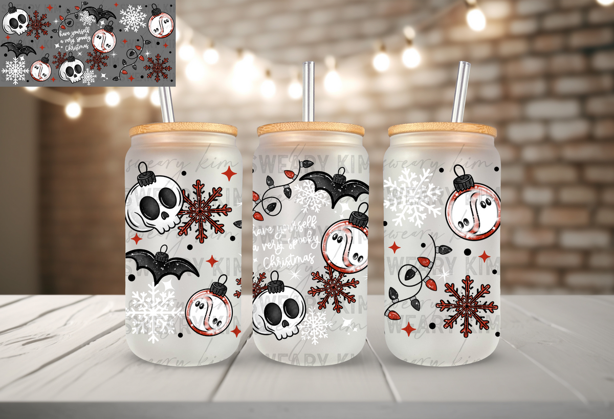 Very Spooky Christmas UV Dtf 16oz glass can wrap