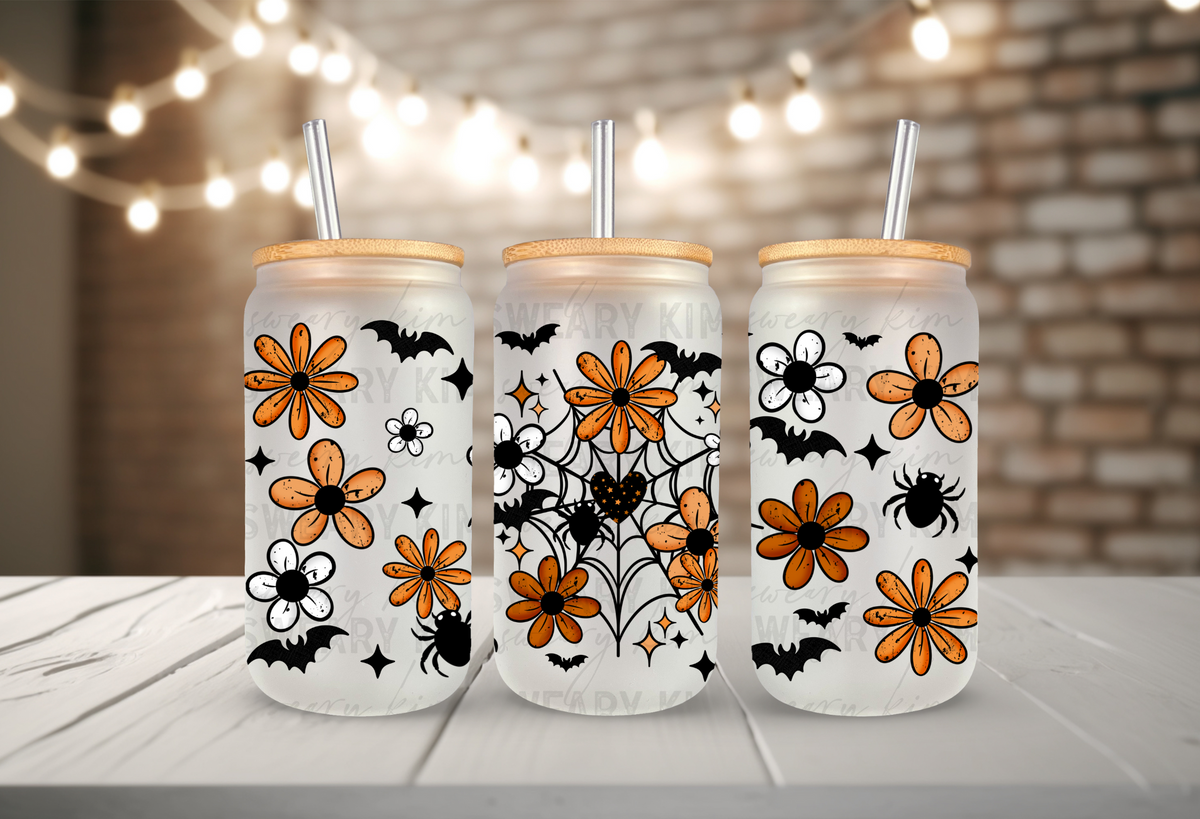 Floral Heart Web UV Dtf 16oz glass can wrap